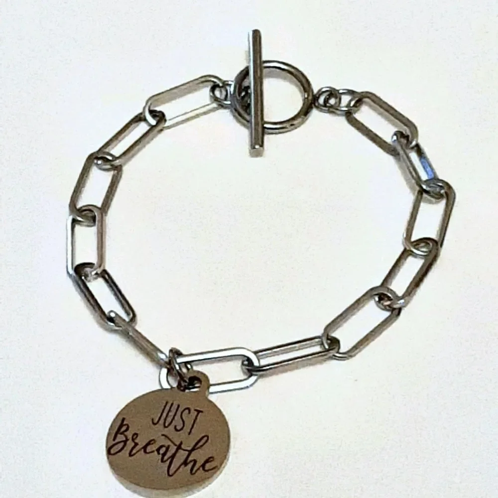 Stainless Steel Link Just Breathe Bracelet